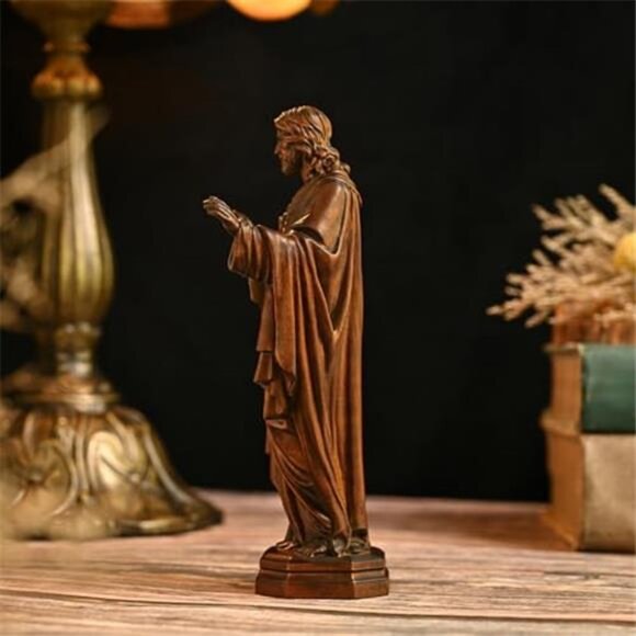 Wooden Sacred Heart of Jesus Statue, Handmade Jesus Figurine Ornament - Picture 6 of 7